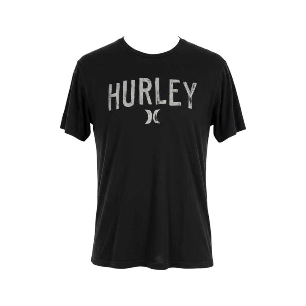 Hurley Black Gray Logo Tee Shirt Men's M Short Sleeve Crew Neck